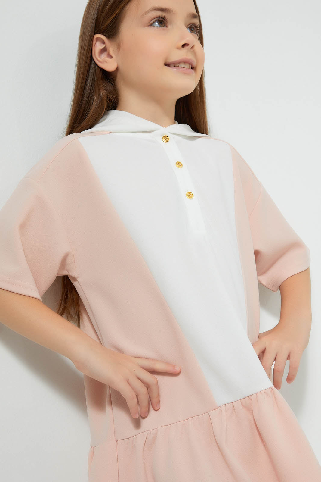 Redtag-Pink-Color-Block-Dress-Dresses-Girls-2 to 8 Years