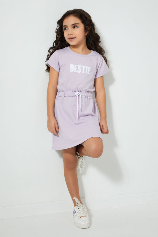Redtag-Lilac-Chest-Print-Dress-Dresses-Girls-2 to 8 Years