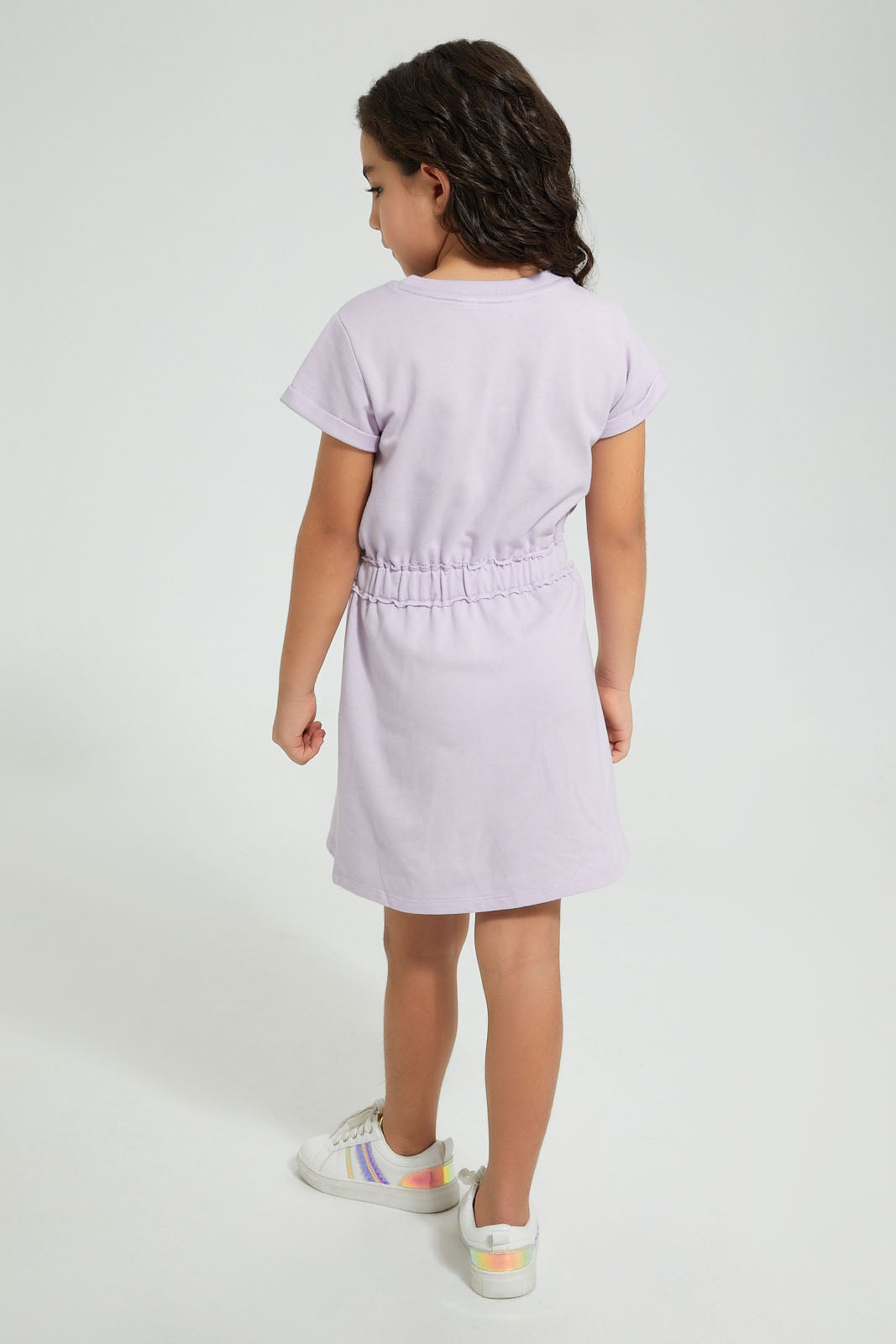 Redtag-Lilac-Chest-Print-Dress-Dresses-Girls-2 to 8 Years