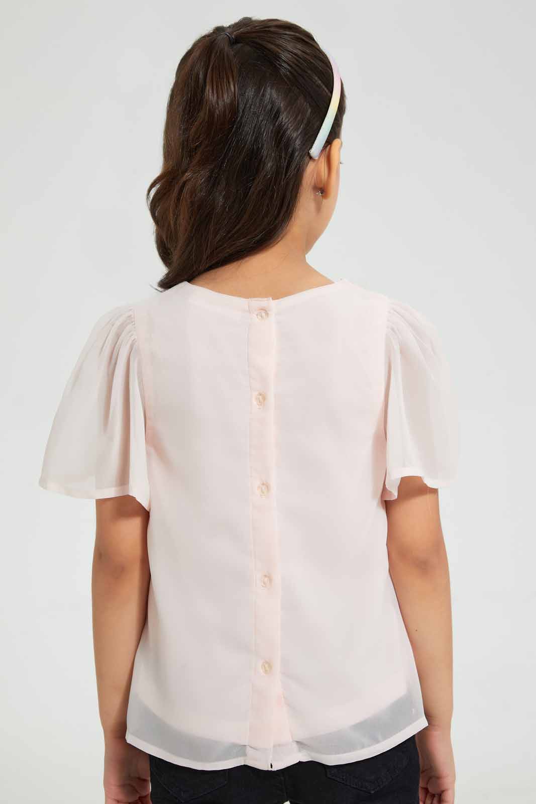 Redtag-Pink-Floral-Embellished-Blouse-Category:Blouses,-Colour:Pink,-Deals:Sale,-Filter:Girls-(2-to-8-Yrs),-GIR-Blouses,-S22B,-Sale-GIR-APL,-Section:Girls-(0-to-14Yrs)-Girls-2 to 8 Years