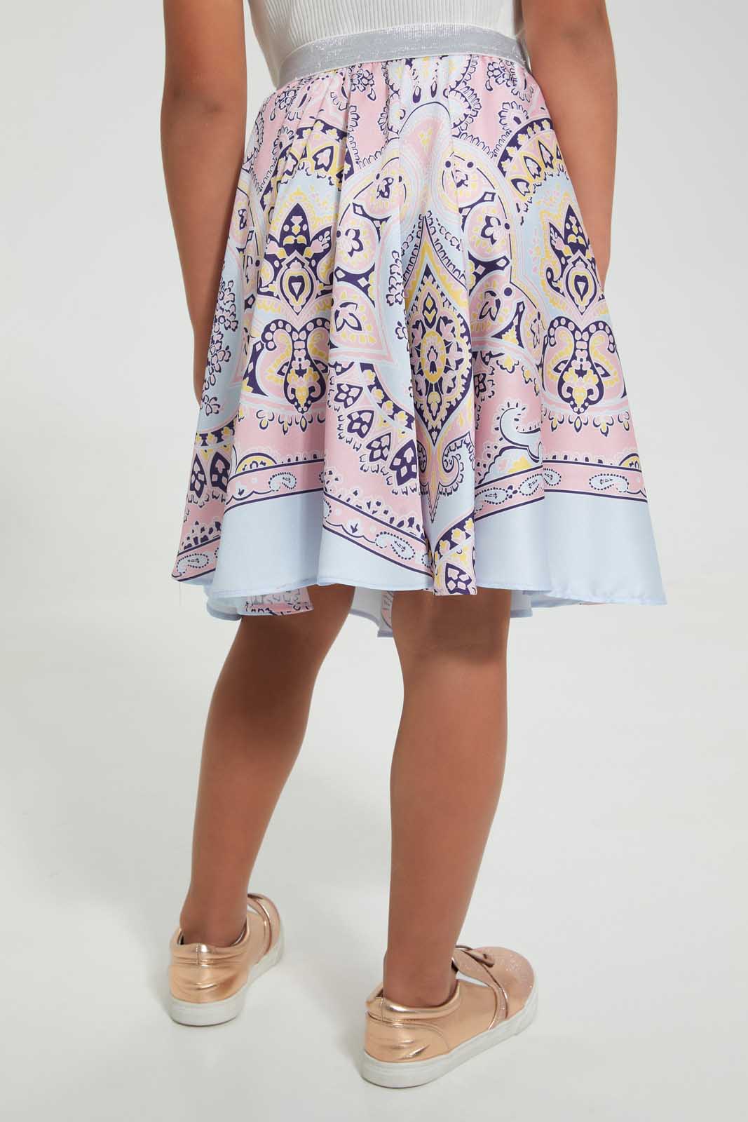 Redtag-Assorted-Aop-Gathered-Skirt-Skirts-Girls-2 to 8 Years