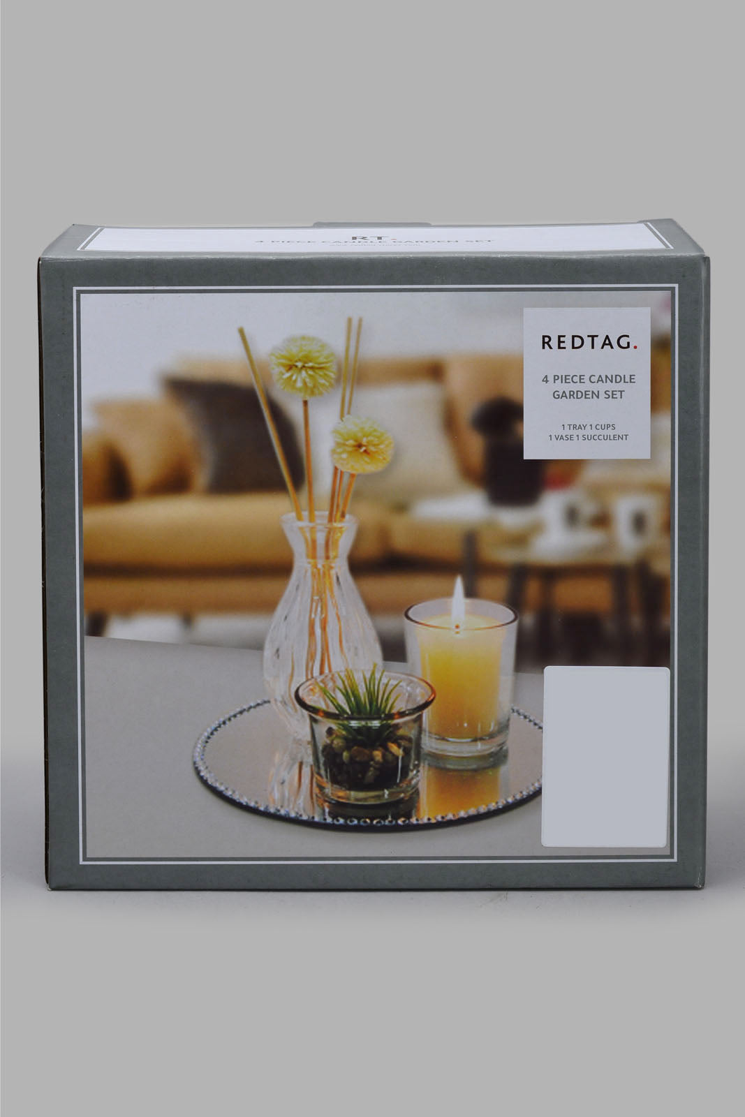 Redtag-Silver-Tray-With-Candle-Holder-Set(4-Piece)-Category:Candles-&-Fragrances,-Colour:Silver,-Deals:New-In,-Filter:Home-Decor,-HMW-HOM-Decorative-Accessories,-Legacy,-New-In-HMW-HOM,-Non-Sale,-S22B,-Section:Homewares-Home-Decor-
