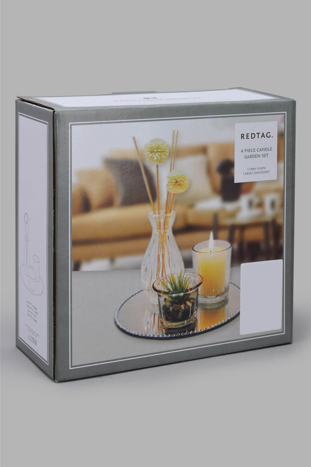 Redtag-Silver-Tray-With-Candle-Holder-Set(4-Piece)-Category:Candles-&-Fragrances,-Colour:Silver,-Deals:New-In,-Filter:Home-Decor,-HMW-HOM-Decorative-Accessories,-Legacy,-New-In-HMW-HOM,-Non-Sale,-S22B,-Section:Homewares-Home-Decor-