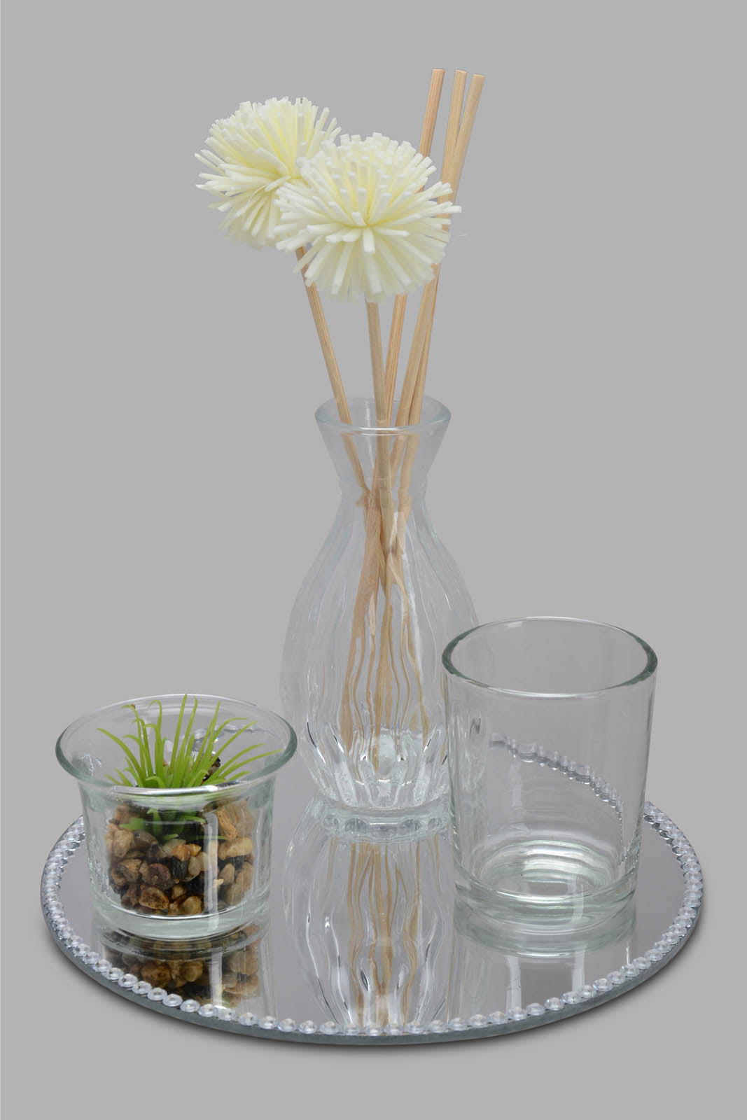 Redtag-Silver-Tray-With-Candle-Holder-Set(4-Piece)-Category:Candles-&-Fragrances,-Colour:Silver,-Deals:New-In,-Filter:Home-Decor,-HMW-HOM-Decorative-Accessories,-Legacy,-New-In-HMW-HOM,-Non-Sale,-S22B,-Section:Homewares-Home-Decor-