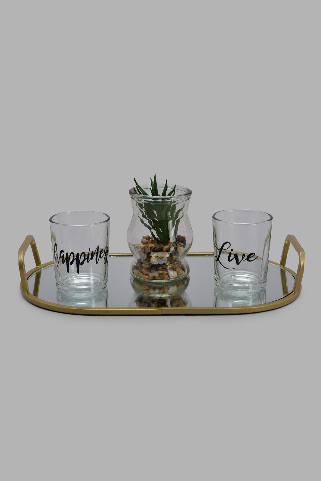 Redtag-Gold-Mirror-Tray-With-Candle-Holder-Set(4-Piece)-Category:Candles-&-Fragrances,-Colour:Gold,-Deals:New-In,-Filter:Home-Decor,-HMW-HOM-Decorative-Accessories,-Jubliant,-New-In-HMW-HOM,-Non-Sale,-S22B,-Section:Homewares-Home-Decor-