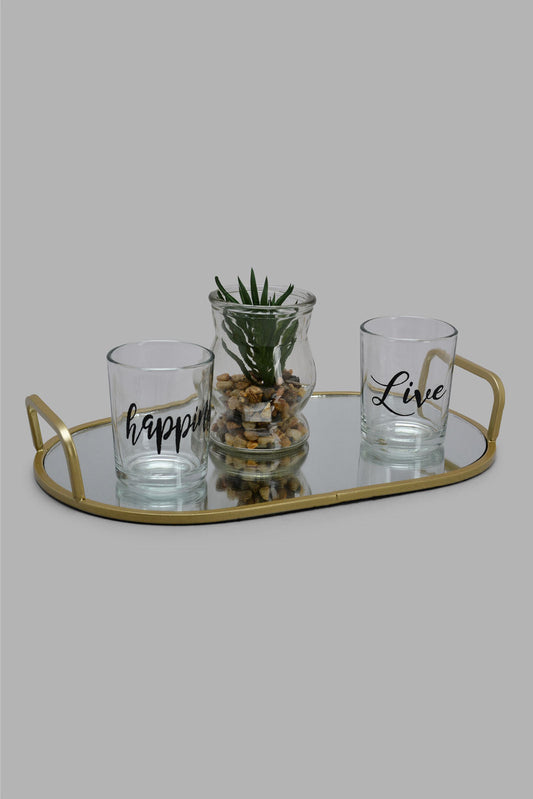 Redtag-Gold-Mirror-Tray-With-Candle-Holder-Set(4-Piece)-Category:Candles-&-Fragrances,-Colour:Gold,-Deals:New-In,-Filter:Home-Decor,-HMW-HOM-Decorative-Accessories,-Jubliant,-New-In-HMW-HOM,-Non-Sale,-S22B,-Section:Homewares-Home-Decor-