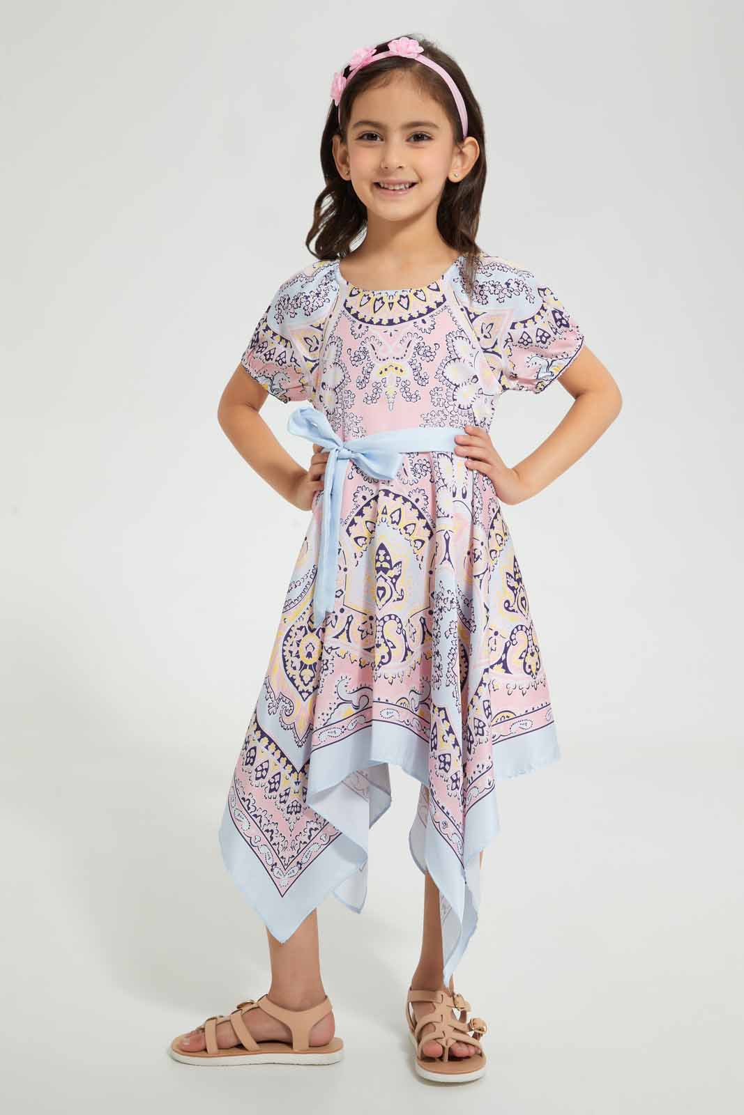 Redtag-Multicolour-Handkerchief-Dress-Category:Dresses,-Colour:Multicolour,-Deals:Sale,-Filter:Girls-(2-to-8-Yrs),-GIR-Dresses,-S22B,-Sale-GIR-APL,-Section:Girls-(0-to-14Yrs)-Girls-2 to 8 Years