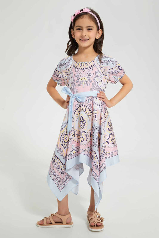 Redtag-Multicolour-Handkerchief-Dress-Category:Dresses,-Colour:Multicolour,-Deals:Sale,-Filter:Girls-(2-to-8-Yrs),-GIR-Dresses,-S22B,-Sale-GIR-APL,-Section:Girls-(0-to-14Yrs)-Girls-2 to 8 Years