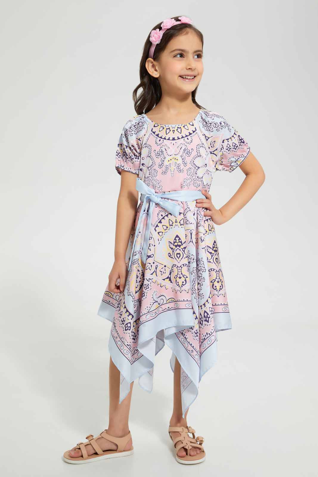Redtag-Multicolour-Handkerchief-Dress-Category:Dresses,-Colour:Multicolour,-Deals:Sale,-Filter:Girls-(2-to-8-Yrs),-GIR-Dresses,-S22B,-Sale-GIR-APL,-Section:Girls-(0-to-14Yrs)-Girls-2 to 8 Years