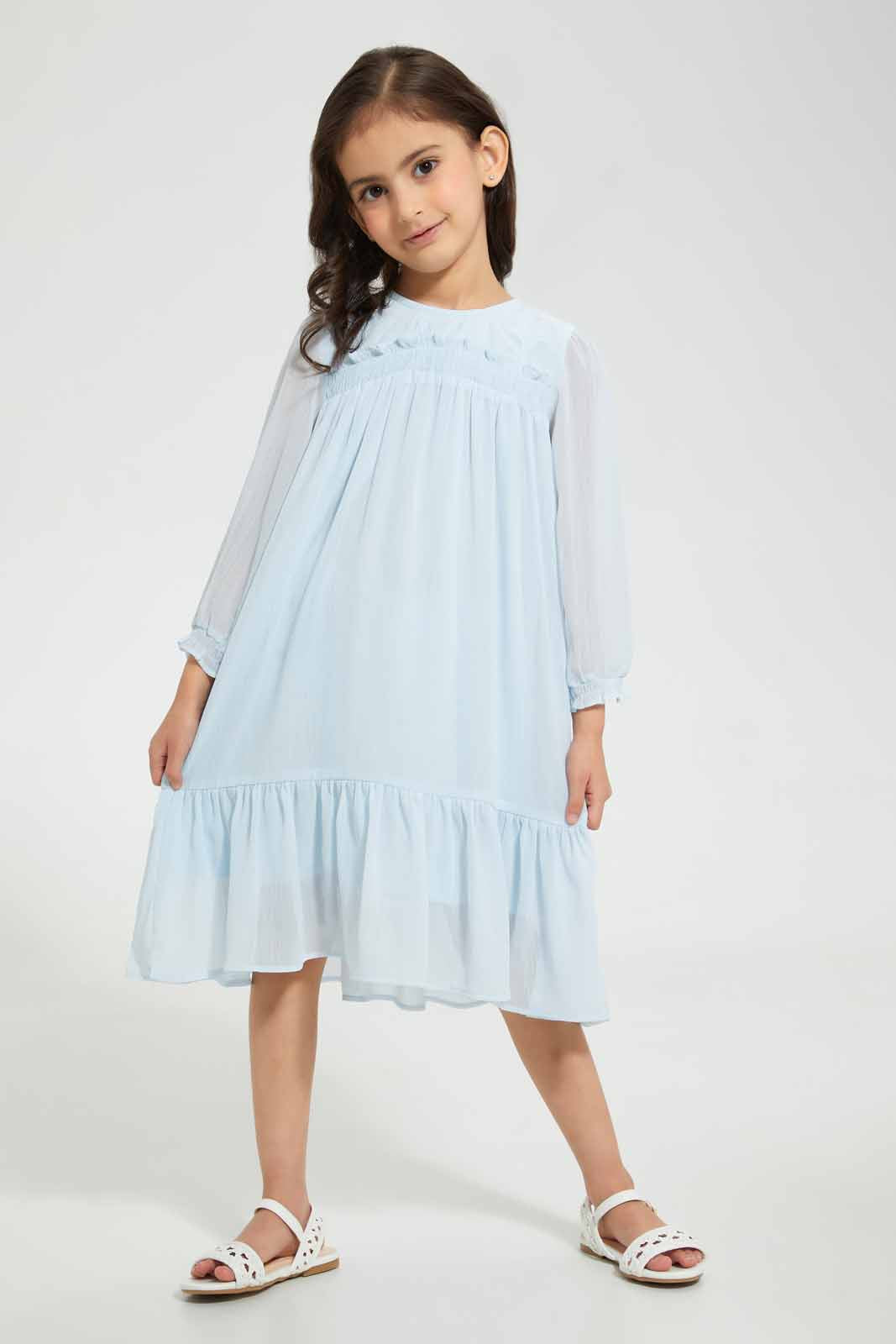 Redtag-Blue-Mesh-Dress-Category:Dresses,-Colour:Blue,-Deals:Sale,-Filter:Girls-(2-to-8-Yrs),-GIR-Dresses,-S22B,-Sale-GIR-APL,-Section:Girls-(0-to-14Yrs)-Girls-2 to 8 Years