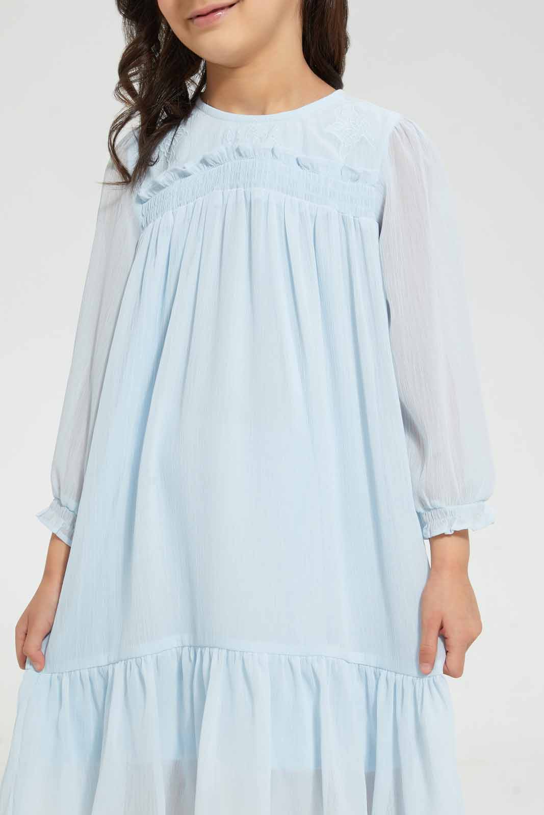 Redtag-Blue-Mesh-Dress-Category:Dresses,-Colour:Blue,-Deals:Sale,-Filter:Girls-(2-to-8-Yrs),-GIR-Dresses,-S22B,-Sale-GIR-APL,-Section:Girls-(0-to-14Yrs)-Girls-2 to 8 Years