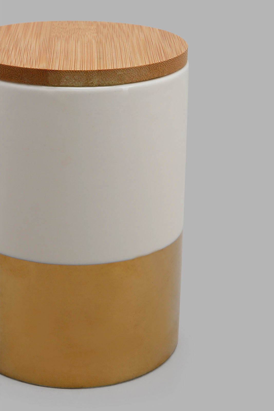 Redtag-White-/-Gold-Round-Canister-With-Bamboo-Lid-(Medium)-Category:Canisters-And-Jars,-Colour:Gold,-Festive,-Filter:Home-Dining,-HMW-DIN-Sto-Storage,-S22C,-Section:Homewares-Home-Dining-