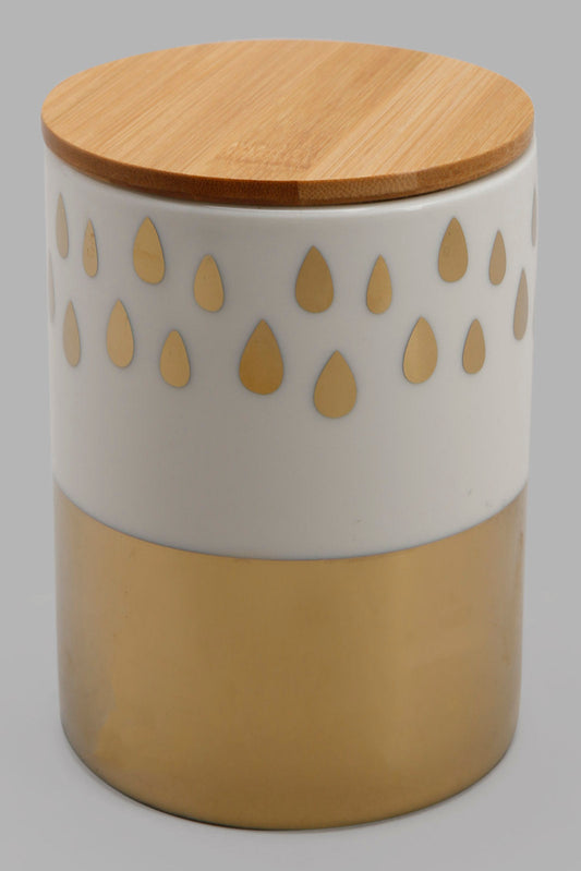 Redtag-Gold-Round-Canister-With-Bamboo-Lid-(Medium)-Category:Canisters-And-Jars,-Colour:Gold,-Deals:New-In,-Festive,-Filter:Home-Dining,-HMW-DIN-Sto-Storage,-New-In-HMW-DIN,-Non-Sale,-Section:Homewares,-W22A-Home-Dining-