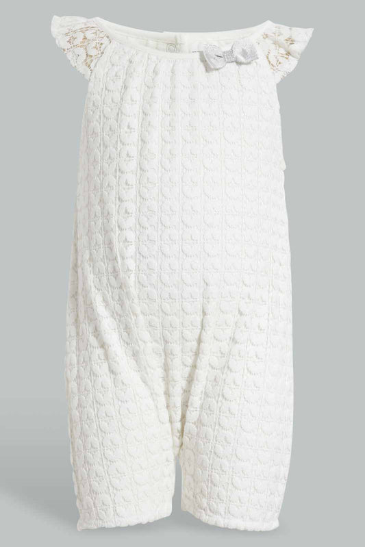 Redtag-White-Crochet-Romper-With-Bow-Rompers-Baby-0 to 12 Months