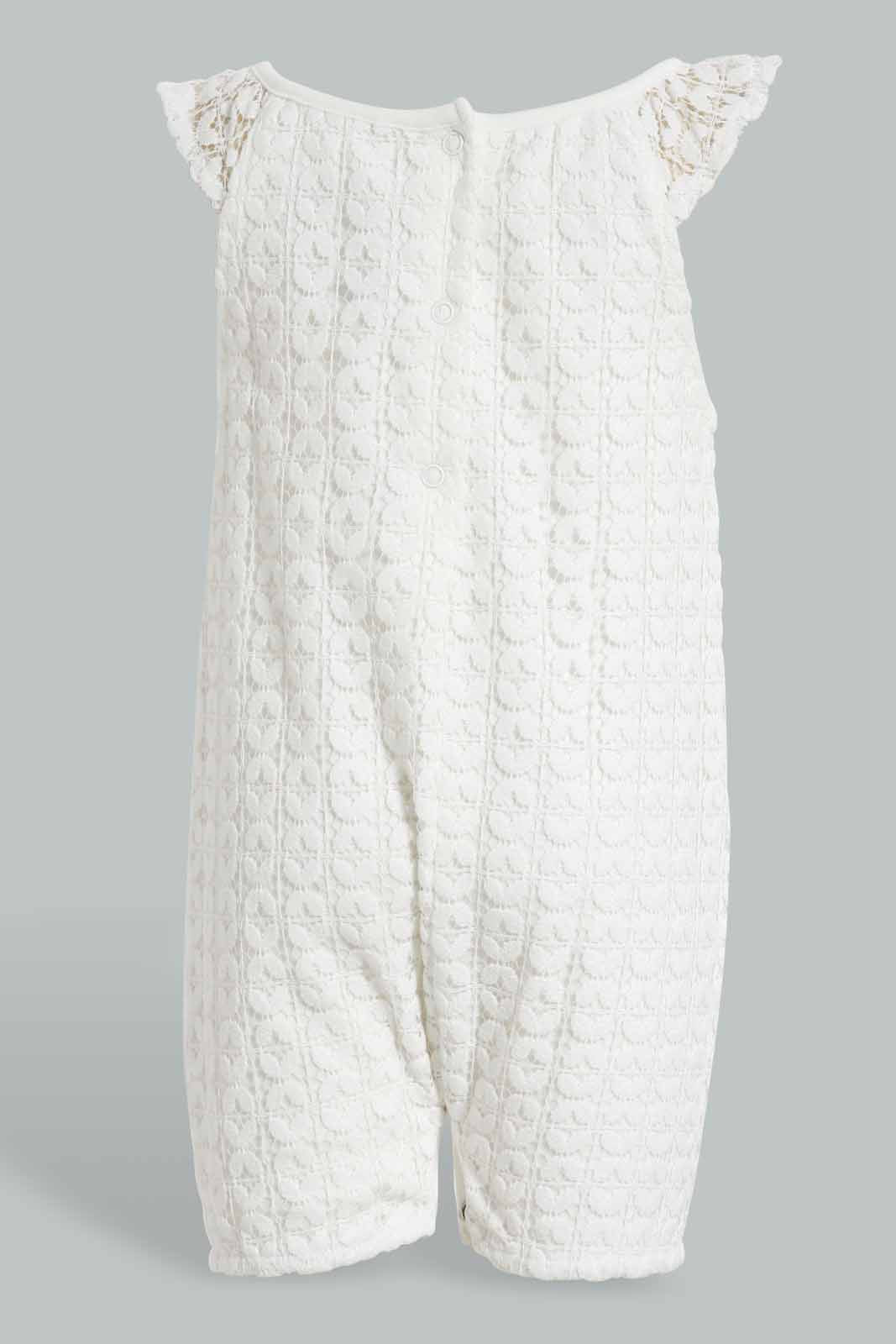 Redtag-White-Crochet-Romper-With-Bow-Rompers-Baby-0 to 12 Months