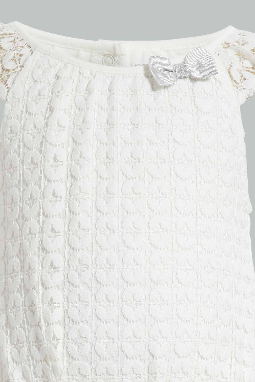 Redtag-White-Crochet-Romper-With-Bow-Rompers-Baby-0 to 12 Months