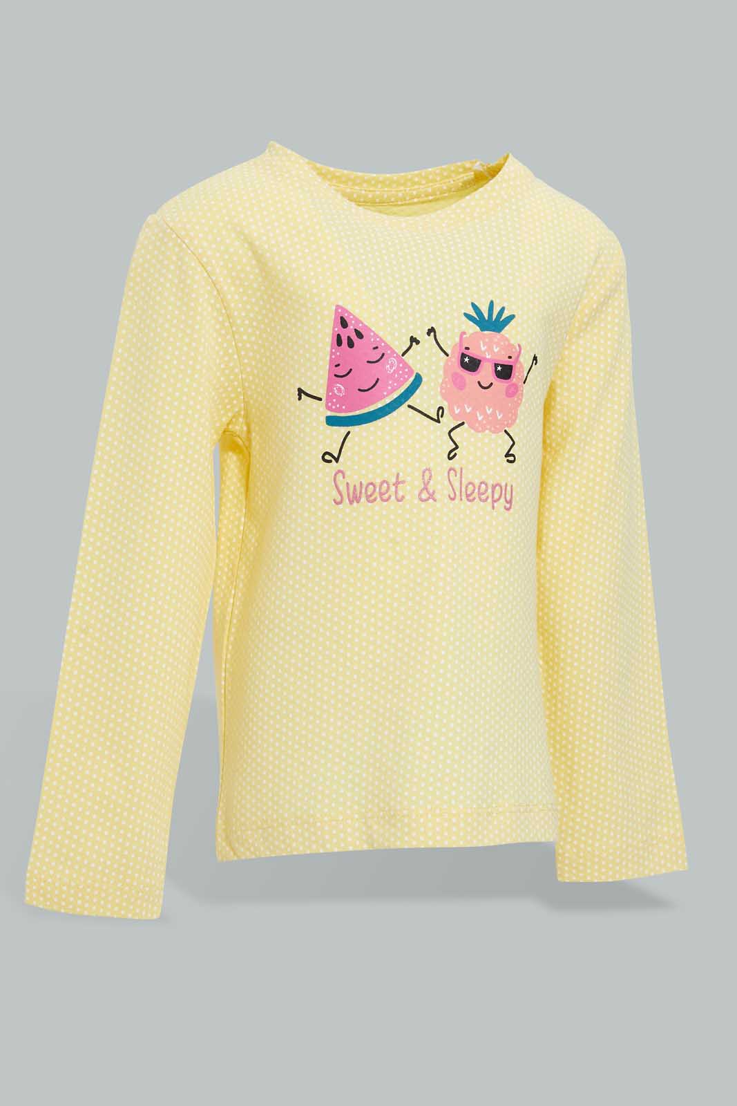 Redtag-Multi-Colour-Sweet-&-Sleepy-Fruits-Print-Full-Sleeves-Full-Length-Pyjama-Pyjama-Sets-Infant-Girls-3 to 24 Months