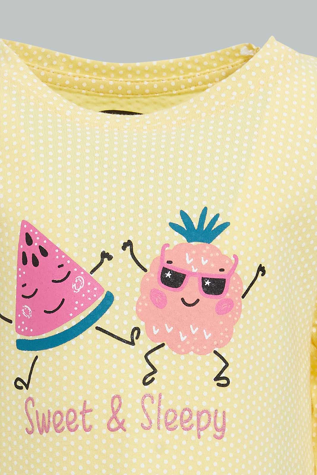 Redtag-Multi-Colour-Sweet-&-Sleepy-Fruits-Print-Full-Sleeves-Full-Length-Pyjama-Pyjama-Sets-Infant-Girls-3 to 24 Months