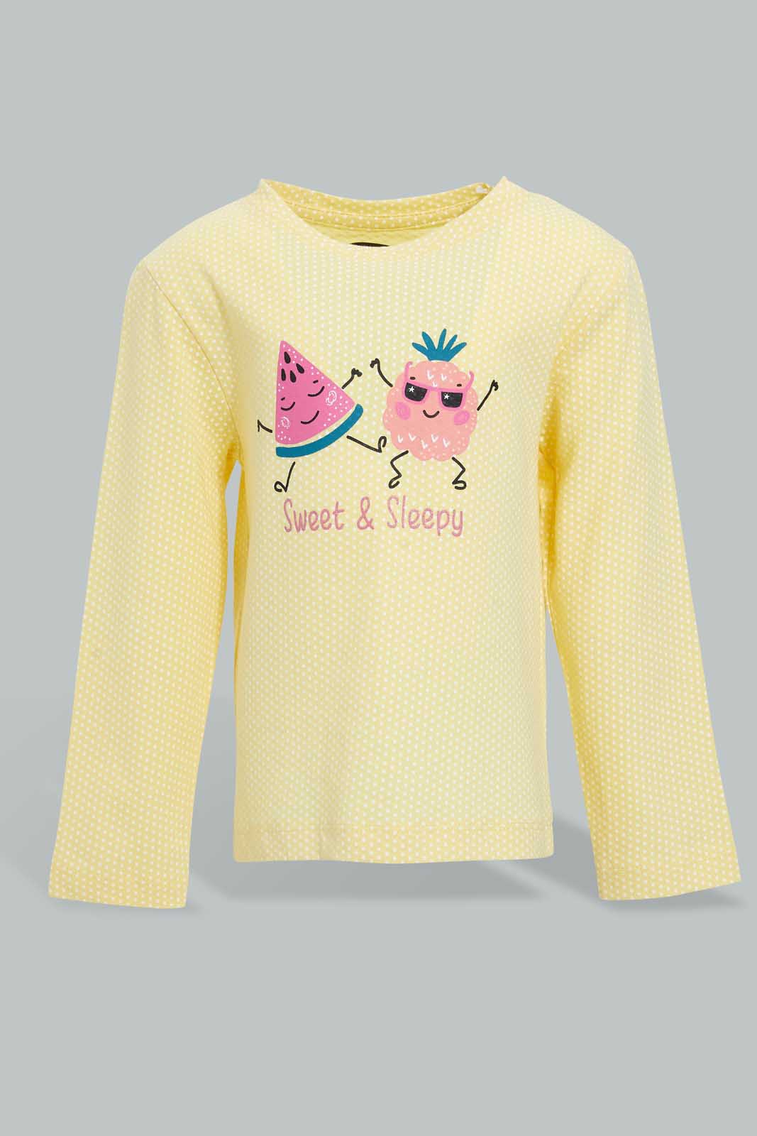 Redtag-Multi-Colour-Sweet-&-Sleepy-Fruits-Print-Full-Sleeves-Full-Length-Pyjama-Pyjama-Sets-Infant-Girls-3 to 24 Months