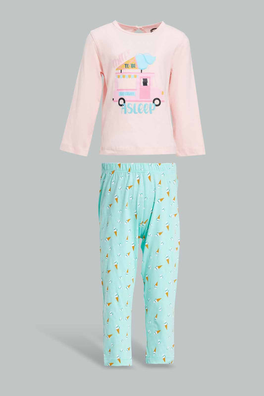 Redtag-Multi-Colour-Ice-Cream-Print-Full-Sleeves-Full-Length-Pyjama-Set-Category:Pyjama-Sets,-Colour:Pink,-Deals:New-In,-Filter:Infant-Girls-(3-to-24-Mths),-ING-Pyjama-Sets,-New-In-ING-APL,-Non-Sale,-PPE,-S22B,-Section:Kidswear-Infant-Girls-