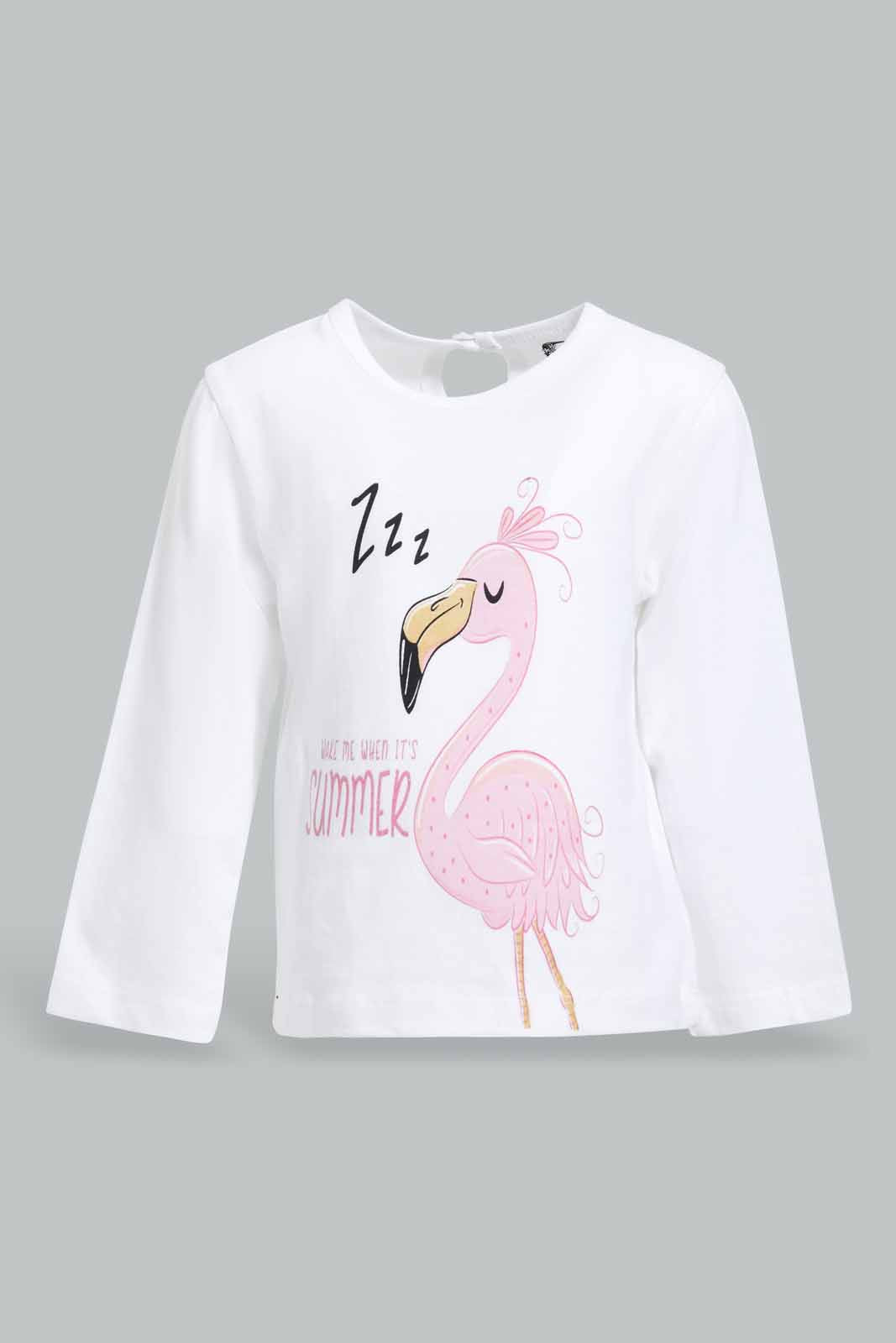 Redtag-Multi-Colour-Flamingo-Print-Full-Sleeves-Full-Length-Pyjama-Set-Category:Pyjama-Sets,-Colour:White,-Deals:New-In,-Filter:Infant-Girls-(3-to-24-Mths),-ING-Pyjama-Sets,-New-In-ING-APL,-Non-Sale,-PPE,-S22B,-Section:Kidswear-Infant-Girls-
