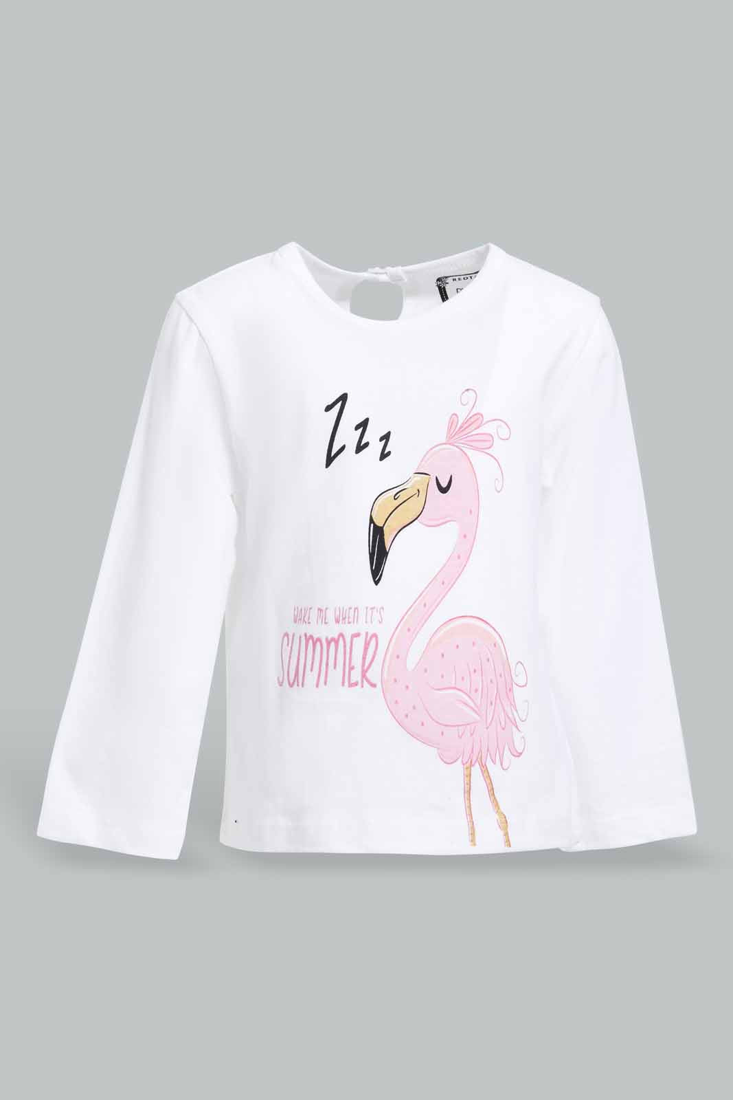 Redtag-Multi-Colour-Flamingo-Print-Full-Sleeves-Full-Length-Pyjama-Set-Category:Pyjama-Sets,-Colour:White,-Deals:New-In,-Filter:Infant-Girls-(3-to-24-Mths),-ING-Pyjama-Sets,-New-In-ING-APL,-Non-Sale,-PPE,-S22B,-Section:Kidswear-Infant-Girls-