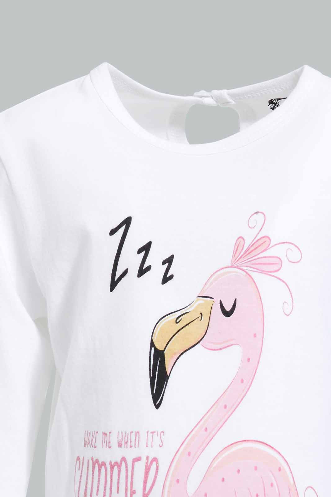 Redtag-Multi-Colour-Flamingo-Print-Full-Sleeves-Full-Length-Pyjama-Set-Category:Pyjama-Sets,-Colour:White,-Deals:New-In,-Filter:Infant-Girls-(3-to-24-Mths),-ING-Pyjama-Sets,-New-In-ING-APL,-Non-Sale,-PPE,-S22B,-Section:Kidswear-Infant-Girls-