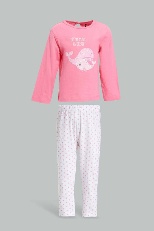 Redtag-Multi-Colour-Dolphin-Print-Full-Sleeves-Full-Length-Pyjama-Set-Category:Pyjama-Sets,-Colour:Pink,-Deals:New-In,-Filter:Infant-Girls-(3-to-24-Mths),-ING-Pyjama-Sets,-New-In-ING-APL,-Non-Sale,-PPE,-S22B,-Section:Kidswear-Infant-Girls-