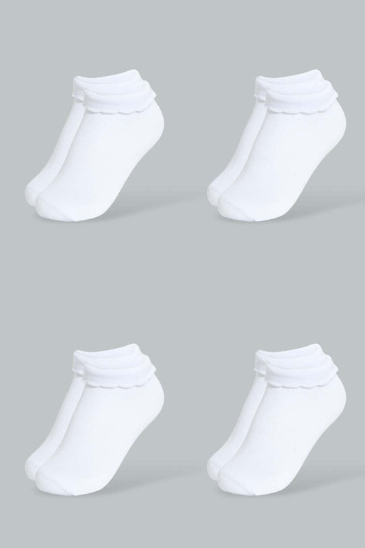 Redtag-White-4Pk-Plain-Ankle-Socks-Ankle-Length-Girls-2 to 8 Years
