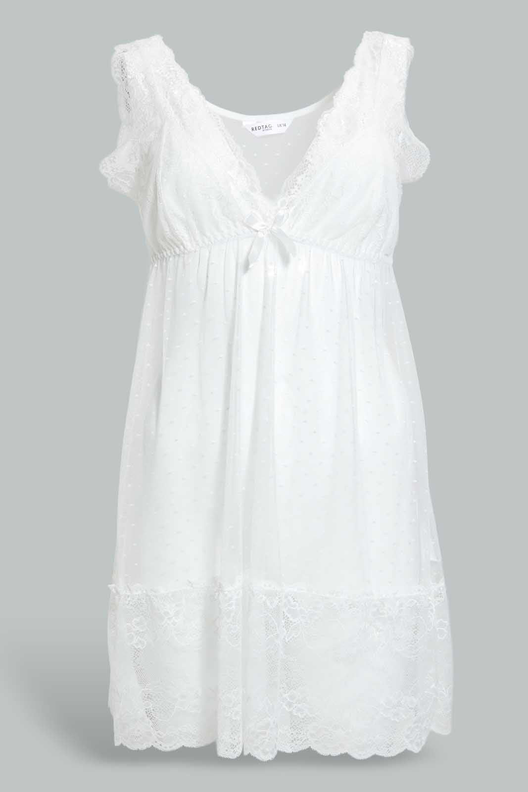 Redtag-Ivory-Plain-Non-Padded-Mesh-Babydoll-With-Thong-Babydolls-Women's-