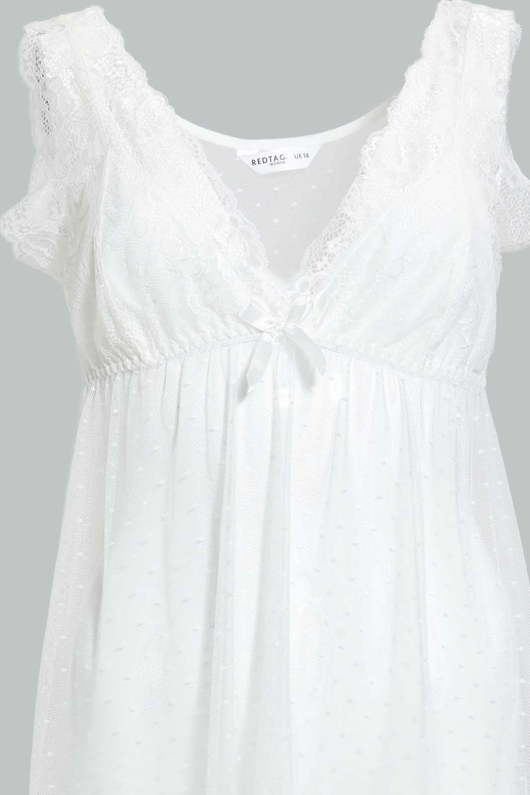 Redtag-Ivory-Plain-Non-Padded-Mesh-Babydoll-With-Thong-Babydolls-Women's-