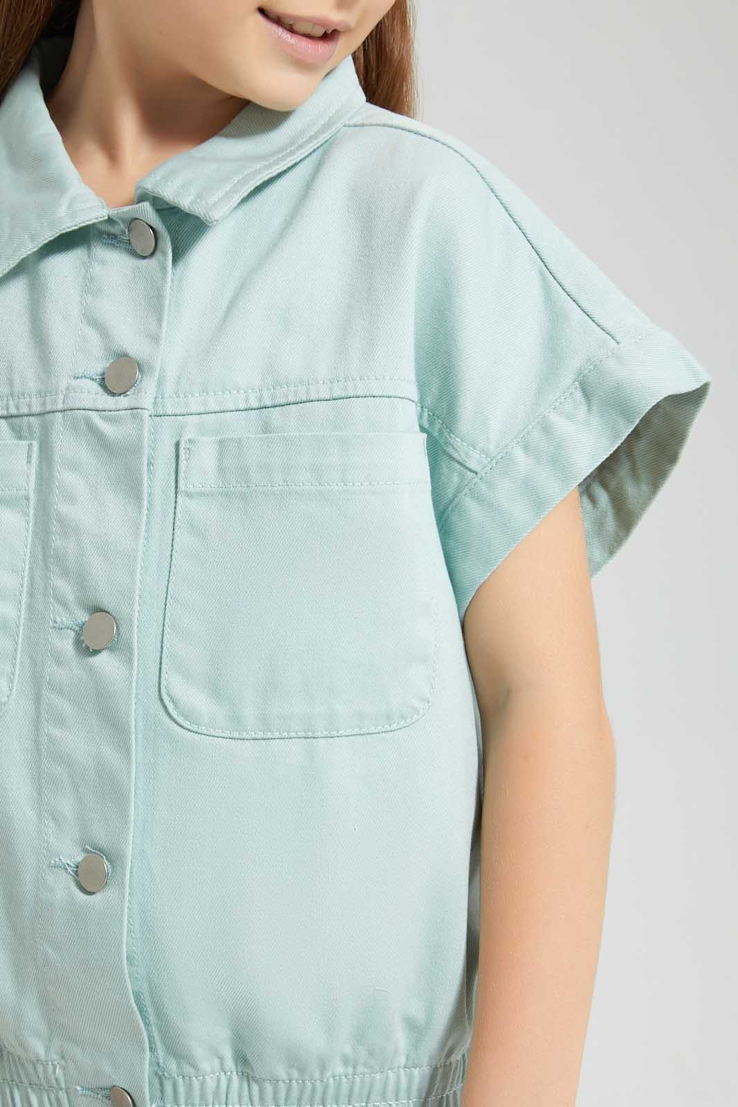 Redtag-Mint-Twill-Crop-Blouse-Colour:Mint,-Filter:Girls-(2-to-8-Yrs),-Girls-Blouses,-New-In,-New-In-GIR,-Non-Sale,-S22B,-Section:Kidswear-Girls-2 to 8 Years