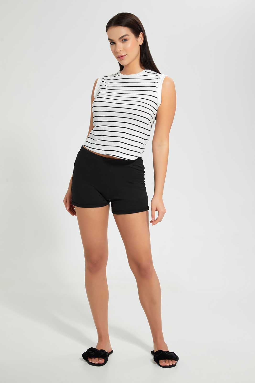 Redtag-Black-Mid-Rise-Short-With-Drawstring-Category:Shorts,-Colour:Black,-Deals:Sale,-Filter:Women's-Clothing,-PPE,-S22C,-Sale-Women-APL,-Section:Women,-Women-Active-Shorts-Women's-
