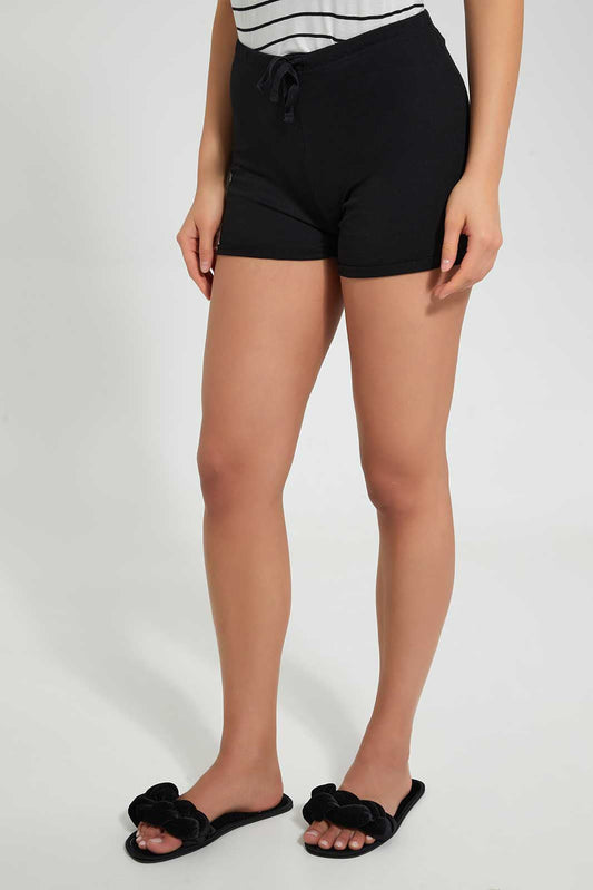 Redtag-Black-Mid-Rise-Short-With-Drawstring-Category:Shorts,-Colour:Black,-Deals:Sale,-Filter:Women's-Clothing,-PPE,-S22C,-Sale-Women-APL,-Section:Women,-Women-Active-Shorts-Women's-