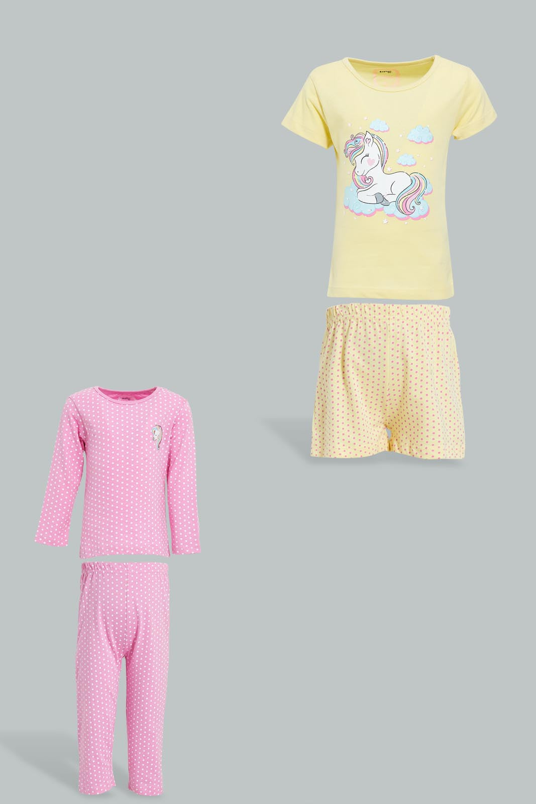 Redtag-Multi-Colour-Unicorn-Print-2Pcs-Pack-Short-&-Full-Length-Pyjama-Set-Colour:Assorted,-Filter:Infant-Girls-(3-to-24-Mths),-Infant-Girls-Pyjama-Sets,-New-In,-New-In-ING,-Non-Sale,-S22B,-Section:Kidswear-Infant-Girls-3 to 24 Months