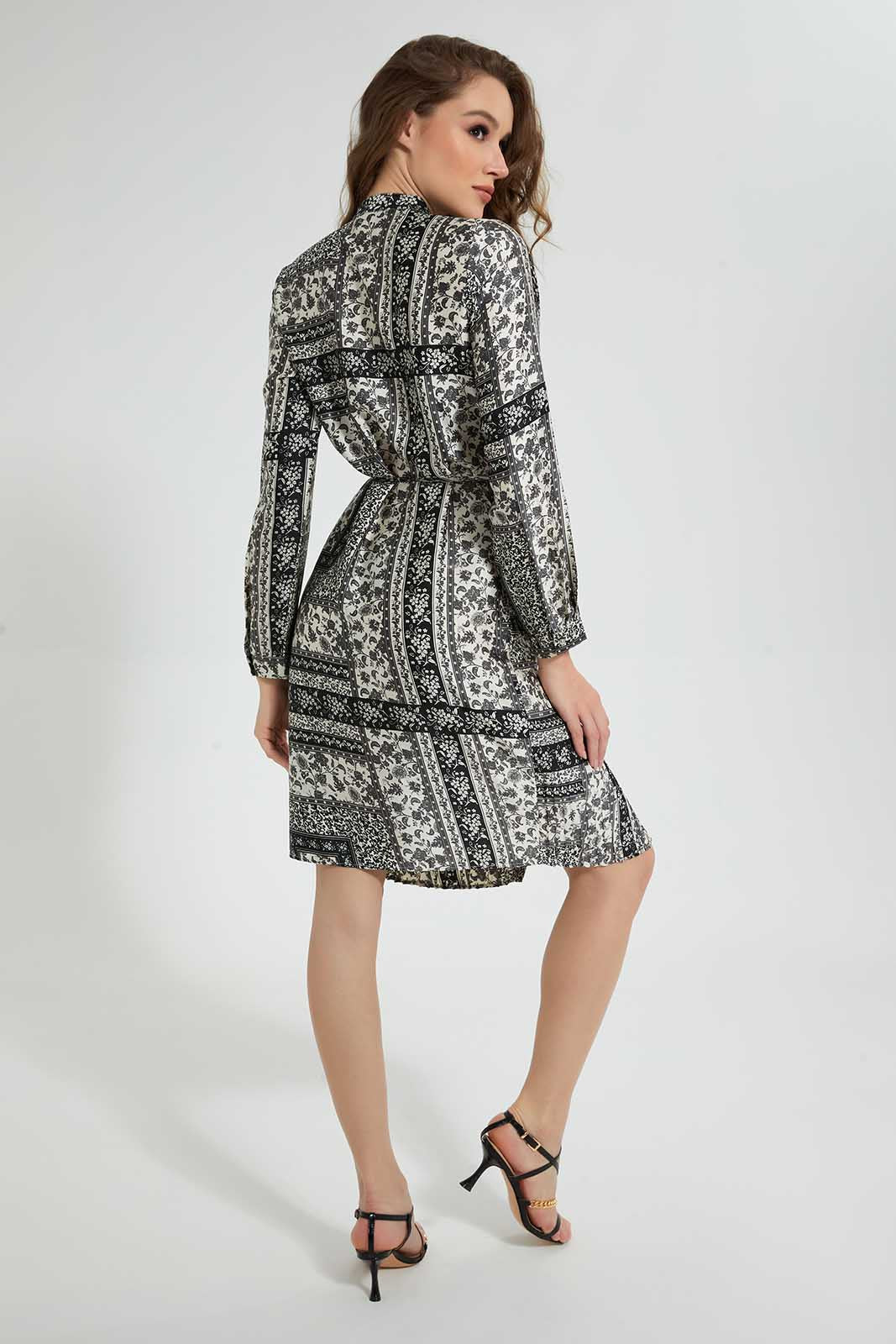White And Black Pleated Satin Dress