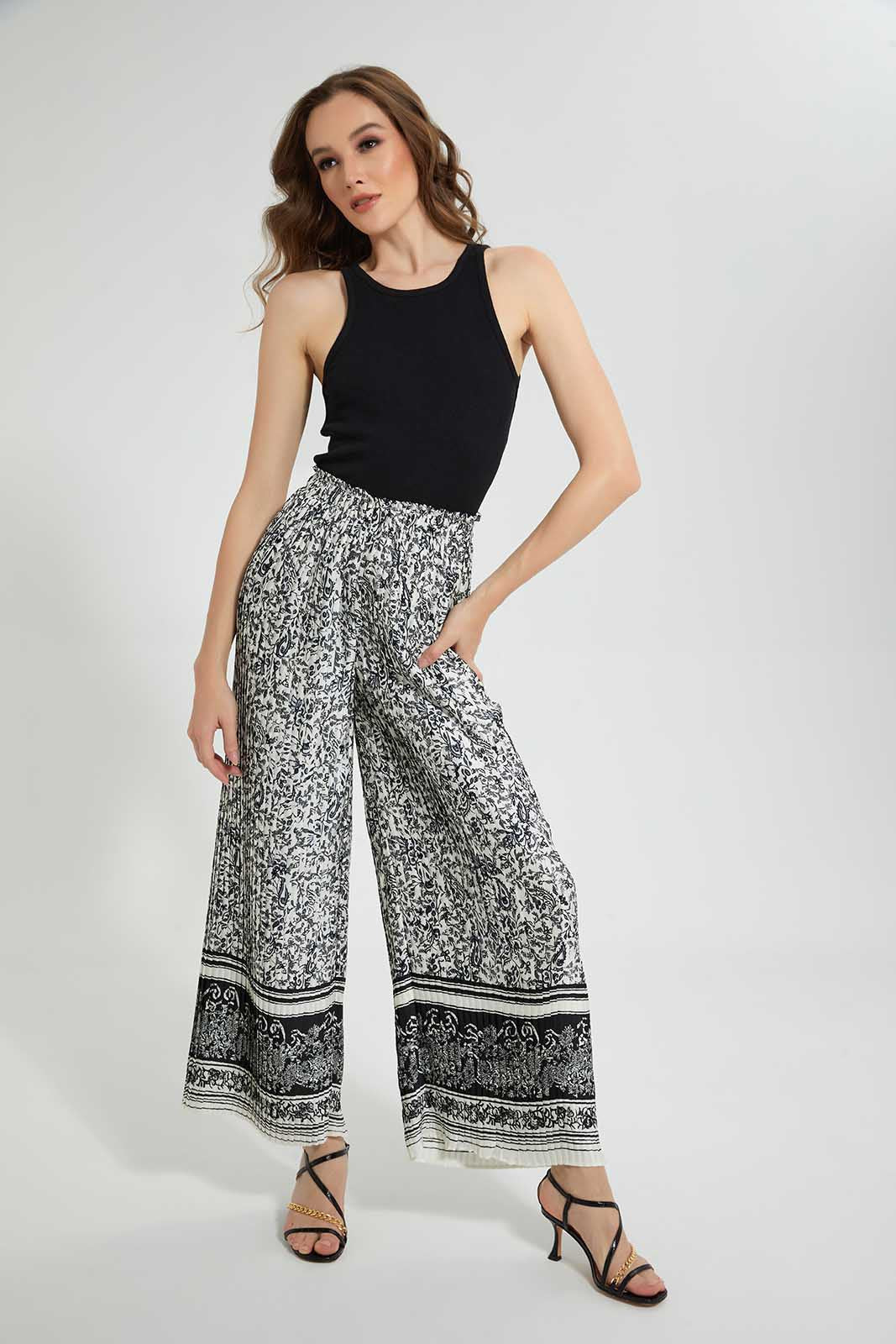 Black And White Pleated Trouser