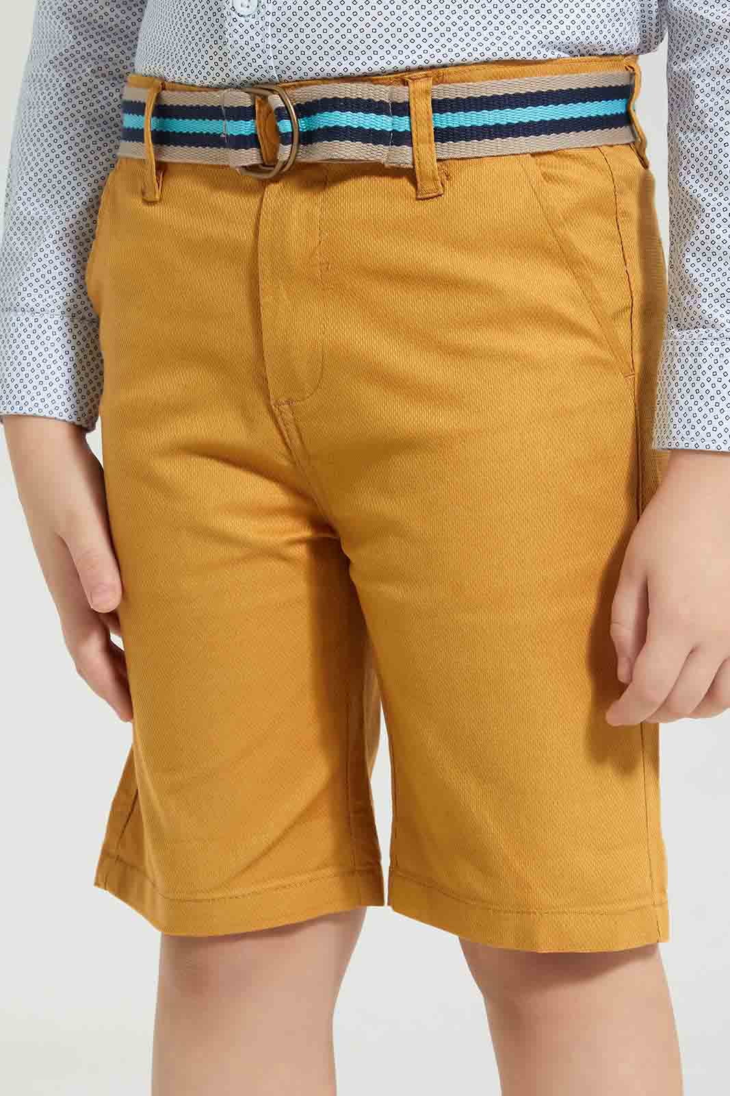 Redtag-Yellow-Belted-Birdseye-Short-Shorts-Boys-2 to 8 Years