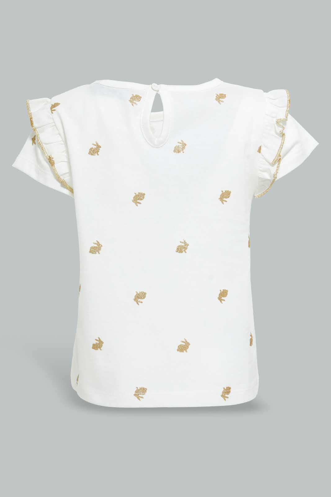 Redtag-Ivory-Bunny-Printed-T-Shirt-All-Over-Prints-Infant-Girls-3 to 24 Months
