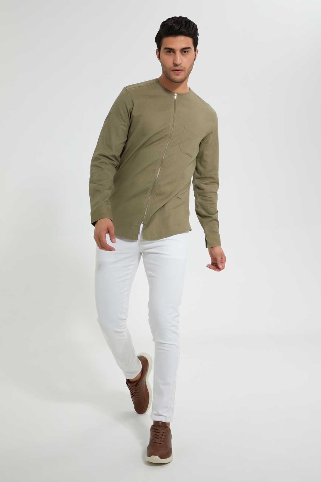 Redtag-Olive-Zipper-Shirt-Casual-Shirts-Men's-