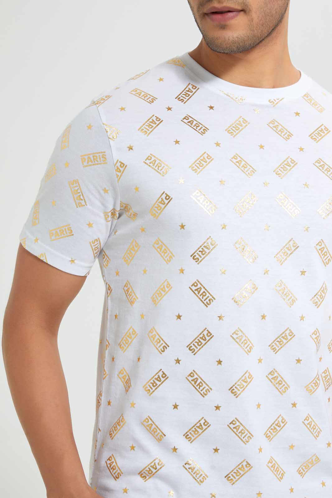 White T-Shirt With Printed Golden Foil