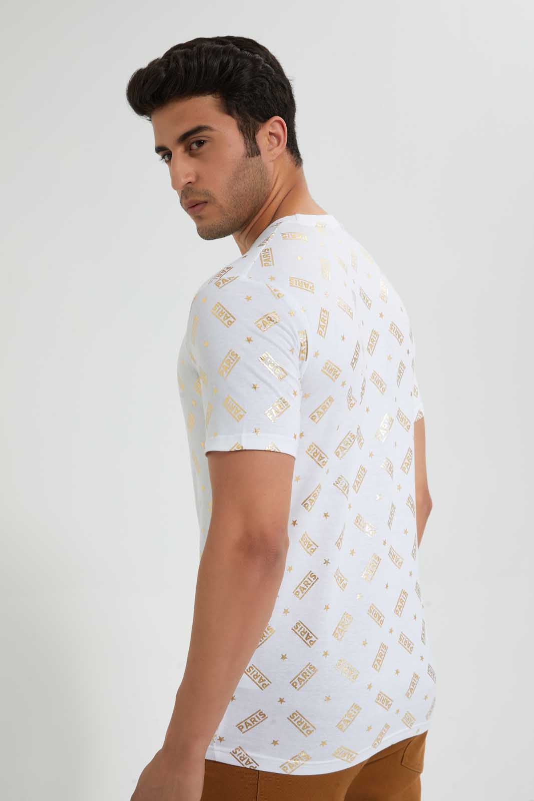 White T-Shirt With Printed Golden Foil