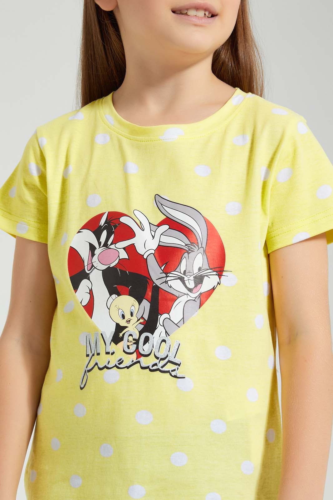 Redtag-Lt.-Yellow-Printed-Bunny---Short-Sleeve--Casual-T-Shirts-Character,-Colour:Yellow,-Filter:Girls-(2-to-8-Yrs),-Girls-T-Shirts,-New-In,-New-In-GIR,-Non-Sale,-S22B,-Section:Kidswear,-TBL-Girls-2 to 8 Years