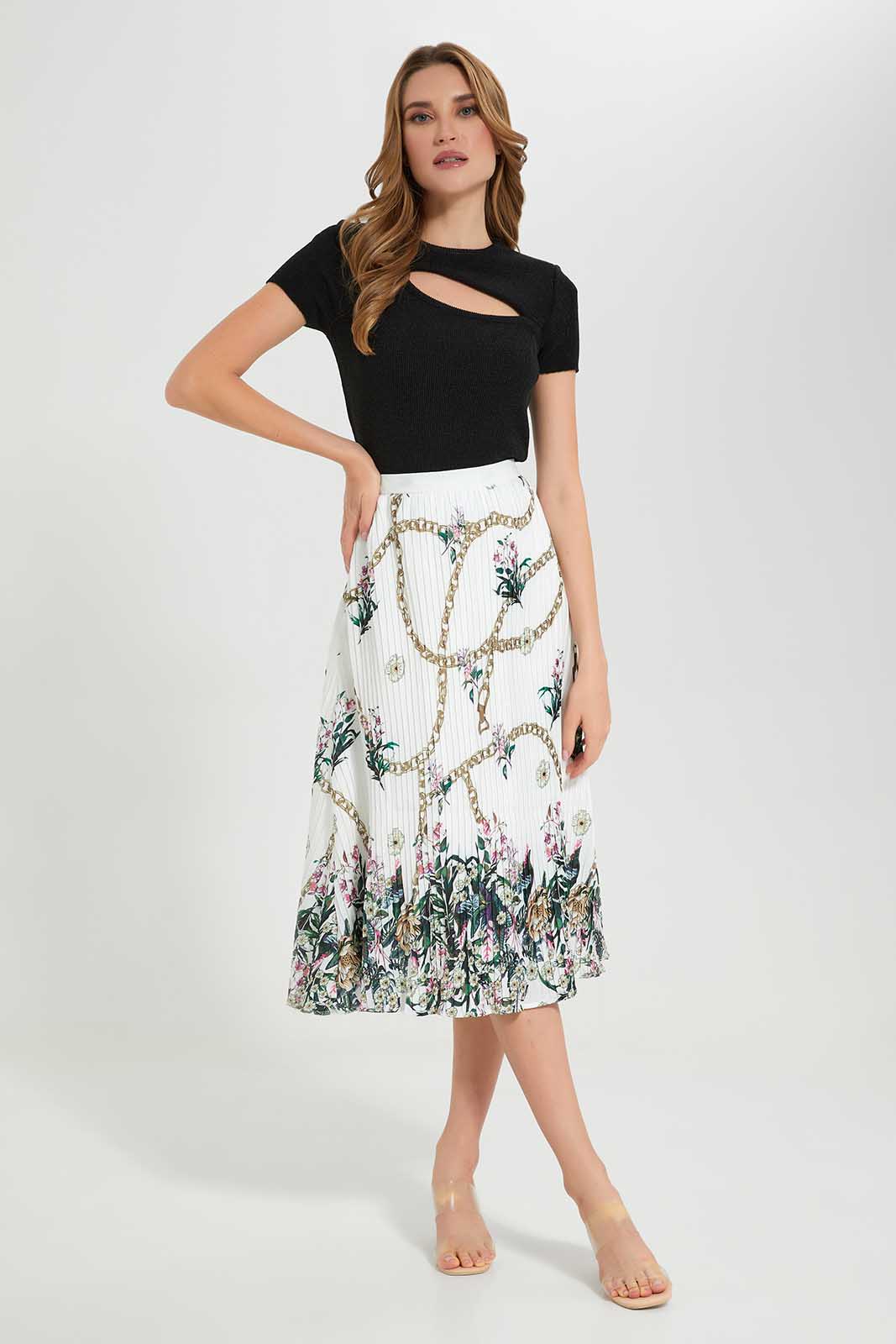 Redtag-White-Placement-Printed-Pleated-Skirt-Category:Skirts,-Colour:White,-Deals:New-In,-Filter:Women's-Clothing,-LDC,-LDC-Skirts,-New-In-LDC-APL,-Non-Sale,-Section:Women,-W22O-Women's-