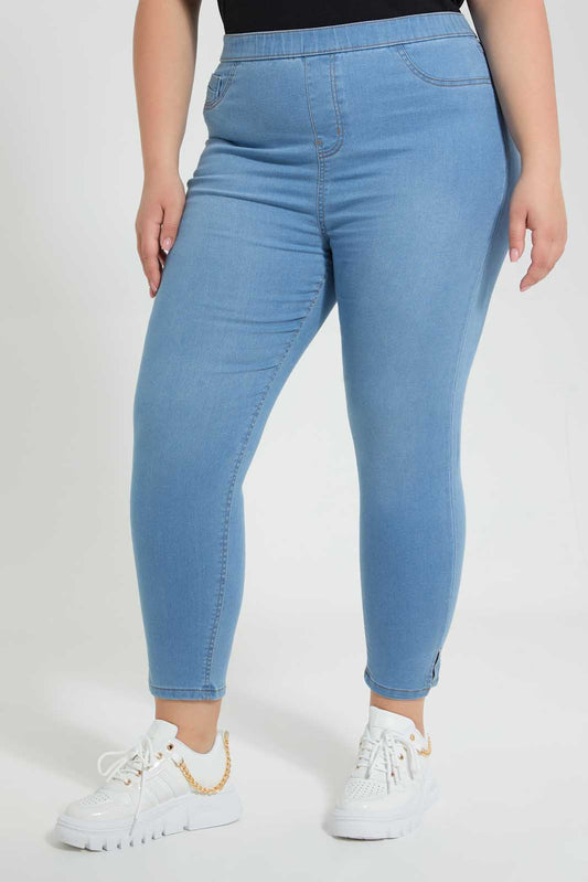 Blue Elasticated Waistband Jegging