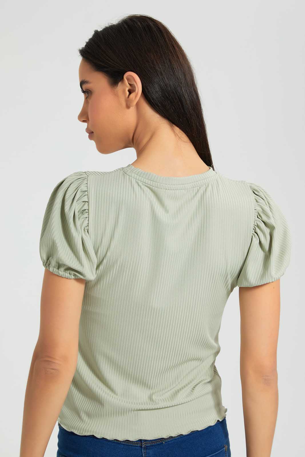 Redtag-Mint-Puff-Sleeve-Rib-Top-Tops-Women's-