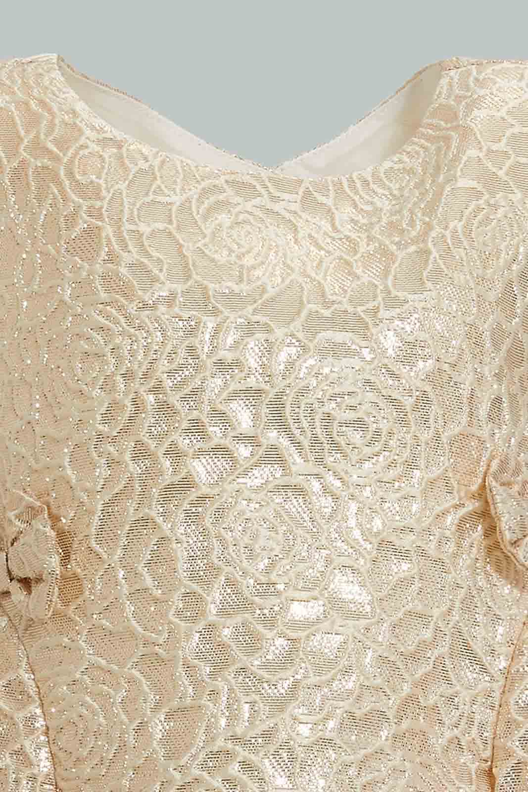 Redtag-Gold-Bow-Pleats-Dress-Dresses-Infant-Girls-3 to 24 Months