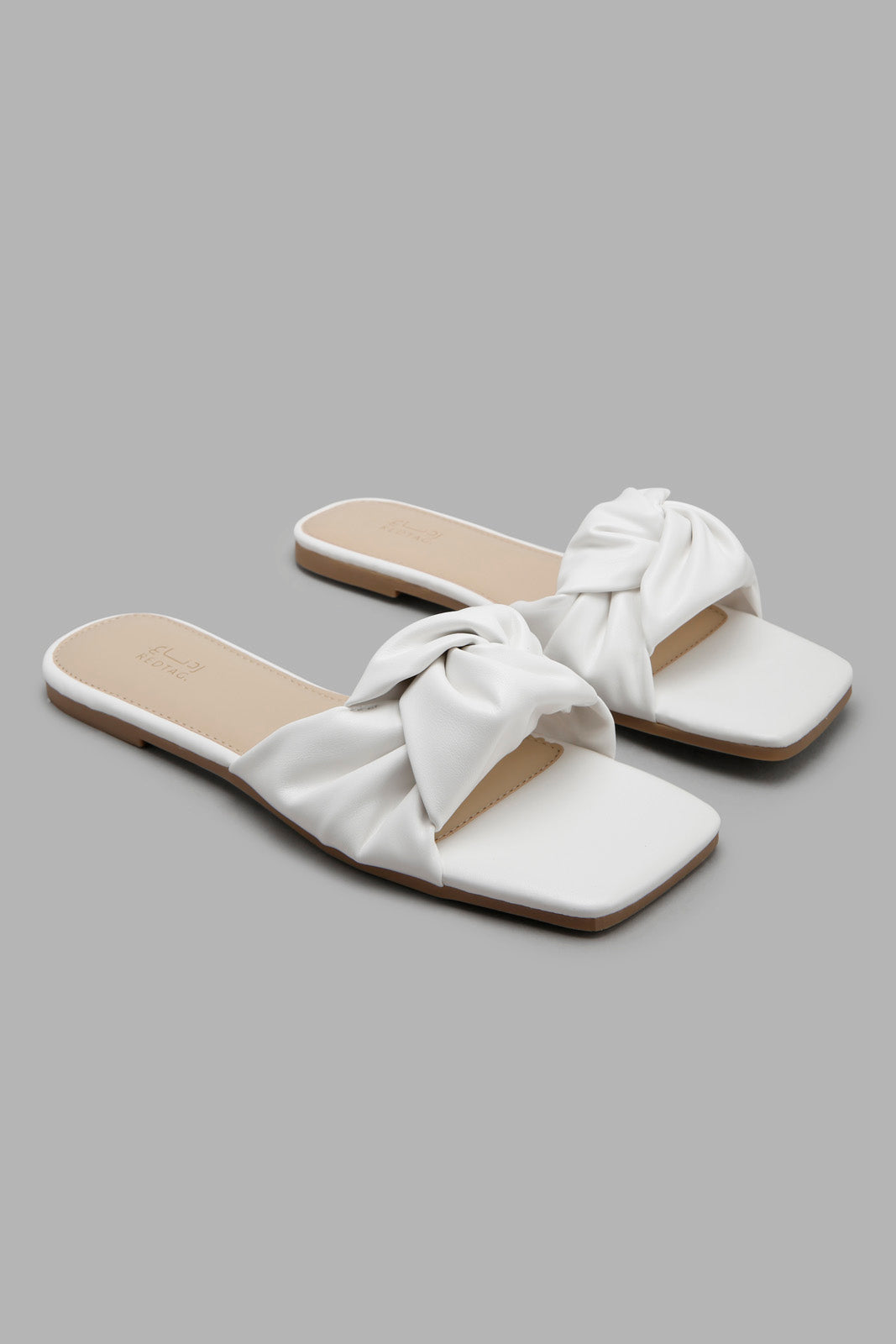 Redtag-White-Knot-Square-Toe-Mule-Category:Sandals,-Colour:White,-Filter:Women's-Footwear,-LEC-Sandals,-New-In,-New-In-Women-FOO,-Non-Sale,-Section:Women,-W22O-Women's-