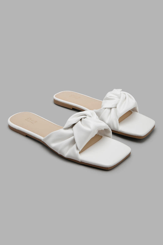 Redtag-White-Knot-Square-Toe-Mule-Category:Sandals,-Colour:White,-Filter:Women's-Footwear,-LEC-Sandals,-New-In,-New-In-Women-FOO,-Non-Sale,-Section:Women,-W22O-Women's-