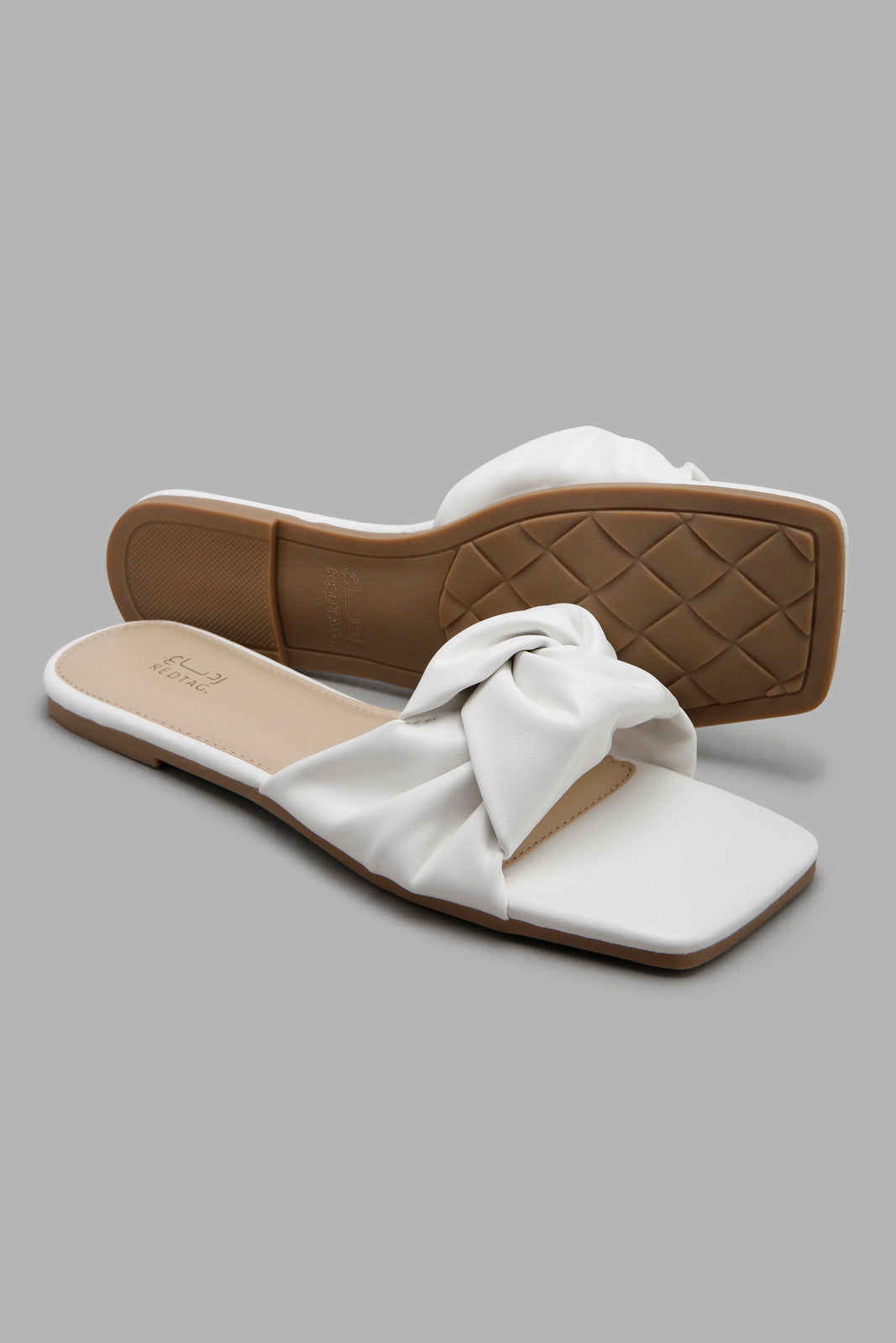 Redtag-White-Knot-Square-Toe-Mule-Category:Sandals,-Colour:White,-Filter:Women's-Footwear,-LEC-Sandals,-New-In,-New-In-Women-FOO,-Non-Sale,-Section:Women,-W22O-Women's-